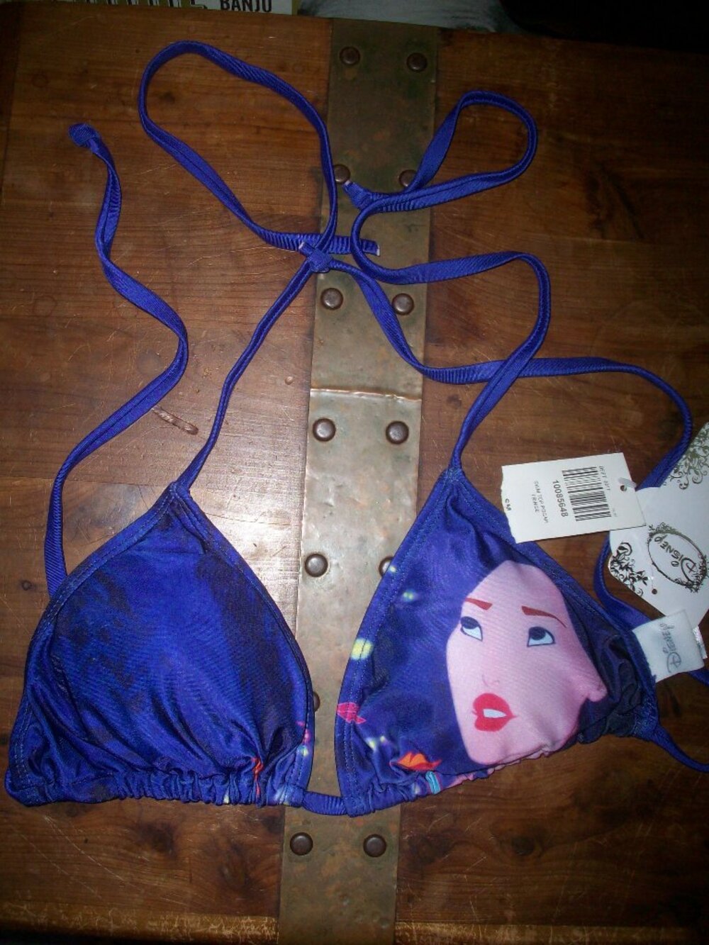 Hot Topic Disney Pocahontas Blue Bikini Swim Top Ties Adjustable Padded Size Sm